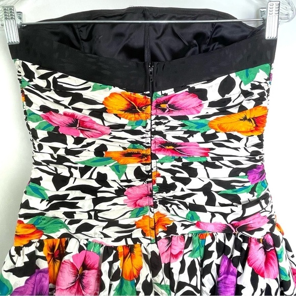 A.J. Bari Vintage 100% Silk Corset Tiered Floral Party Cocktail Dress Size 8 - Picture 8 of 11